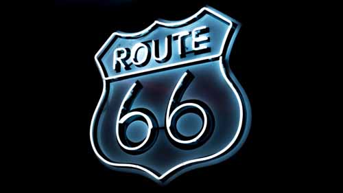 While and Blue route 66 neon sign