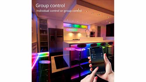 A person controlling different LED strip lights