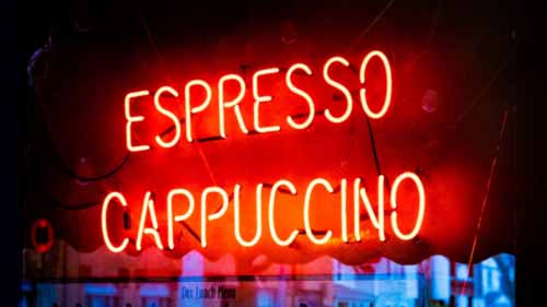 Red coffee shop neon sign