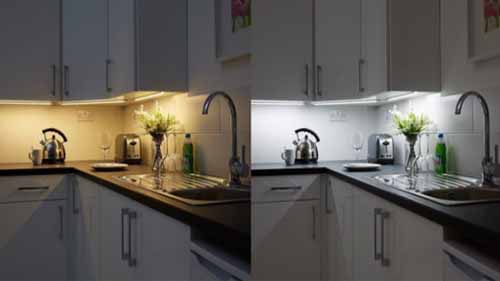 Warm and white lighting kitchen comparisons