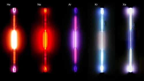 Different gases emit different colors of light