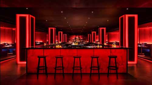 Red neon decor lighting in a bar